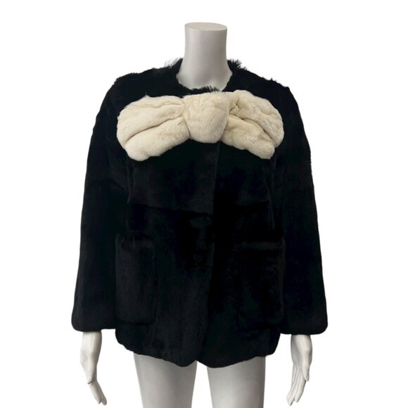 $13500 NWT Marc Jacobs Black White Bow Dyed Rabbit Fur Jacket size 8 - Picture 2 of 13